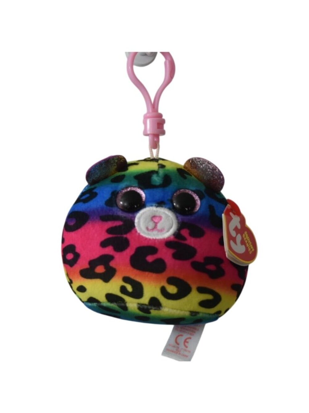 TY Squishy Beanie Dotty Rainbow Leopard Plush Keychain Clip On Bag Charm 2022